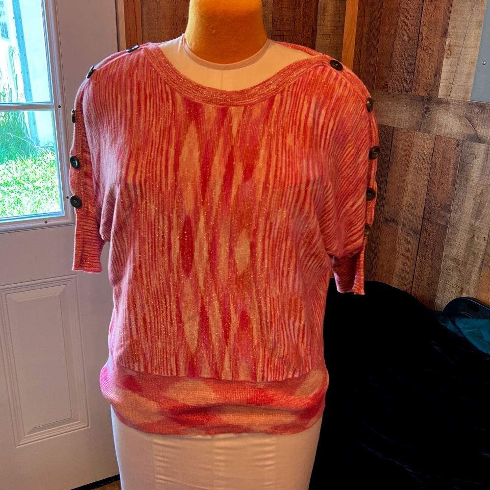 WOMENS LADIES SIZE LARGE RED/ORANGE LIGHTWEIGHT SWEATER TOP